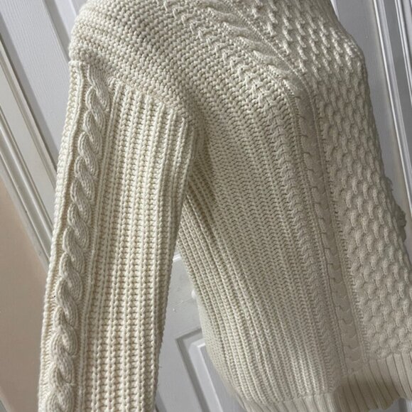 J.CREW SWEATER FISHERMEN CABLE KNIT FRINGE CHUNKY TAN SZ XS OVERSIZED AESTHETIC - Picture 10 of 14